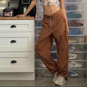 The Ragged Priest plaid print utility cargo pant